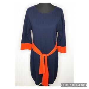 Boden navy blue red orange tie front wool blend sweater knit dress size 8